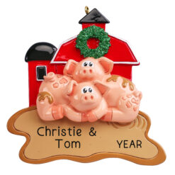 Pig Couple Barn Ornament - Personalized Pig Lover Tree Decor - Custom Farm Gift Farmhouse Style - personalized
