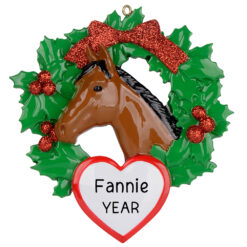 Christmas Horse in Wreath Personalized Ornament - Custom Horse Gift for Horse Lovers Mom Dad Man Woman Friend - Personalized Equestrian Ornament - myornament.com