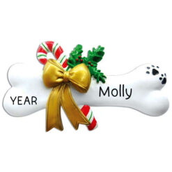 Gold Bow Holiday Dog Bone Personalized Ornament - Present for Dog Mom, Dog Dad, Pets, Friends - Customized Pet Ornament - Personalized