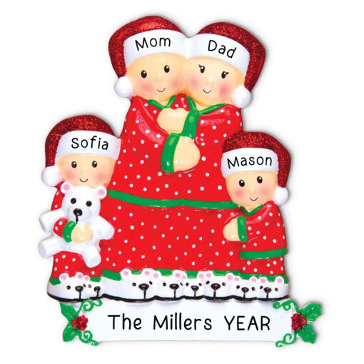 Pajama Family of 4 Personalized Ornament - Custom Gift for Mom Dad Kids - Family Keepsake - Personalized