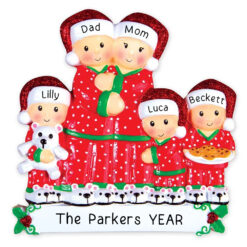 Pajama Family of 5 Personalized Ornament - Custom Gift for Mom Dad Kids - Family Keepsake