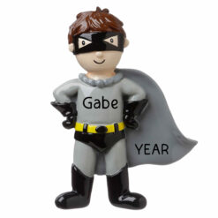 Batman Super Hero Gray and Black Personalized Christmas Ornament - Custom Gift for Kids Boys - Customized Ornament for Christmas Tree - Kids Keepsake Present - Personalized