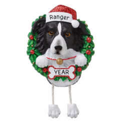 BC Border Collie Wreath Personalized Christmas Ornament - Gifts for Friend Family Dog Mom Dog Dad Dog Lover - Custom Dog Name Border Collie Present - myornament.com - holiday traditions