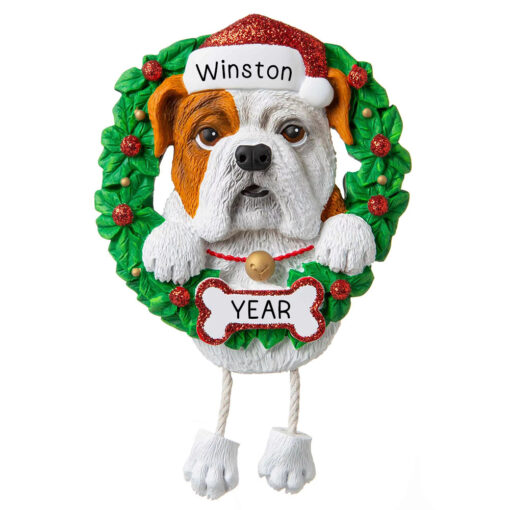 Bulldog Wreath Personalized Christmas Ornament - Gifts for Friend Family Dog Mom Dog Dad Dog Lover - Custom Dog Name Bulldog Present - Personalized Ornament for Christmas Tree - myornament.com