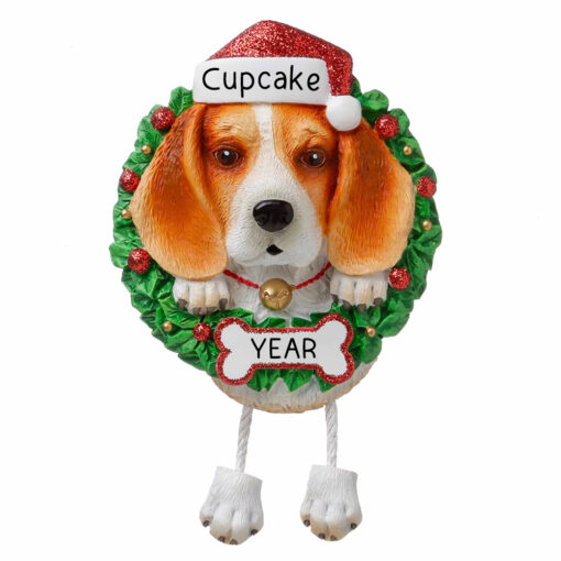Beagle Wreath Personalized Christmas Ornament - Gifts for Friend Family Dog Mom Dog Dad Dog Lover - Custom Dog Name Beagle Present - Personalized Ornament for Christmas Tree - myornament.com