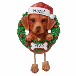 Chocolate Lab Wreath Personalized Christmas Ornament - Gifts for Friend Family Dog Mom Dog Dad Dog Lover - Custom Dog Name Chocolate Lab Present - Personalized Ornament for Christmas Tree - myornament.com