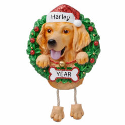 Golden Retriever Wreath Personalized Christmas Ornament - Gifts for Friend Family Dog Mom Dog Dad Dog Lover - Custom Dog Name Golden Retriever Present - myornament.com