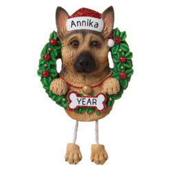 German Shepard Wreath Personalized Christmas Ornament - Gifts for Friend Family Dog Mom Dog Dad Dog Lover - Custom Dog Name German Shepard Present - Personalized Ornament for Christmas Tree
