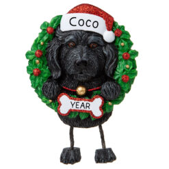 Black Labradoodle Wreath Personalized Christmas Ornament - Gifts for Friend Family Dog Mom Dog Dad Dog Lover - Custom Dog Name Labradoodle Present - myornament.com