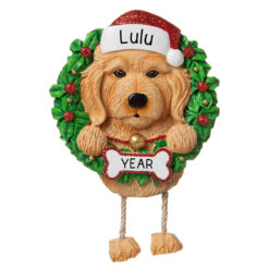 Brown Labradoodle Wreath Personalized Christmas Ornament - Gifts for Friend Family Dog Mom Dog Dad Dog Lover - Custom Dog Name Labradoodle Present - myornament.com