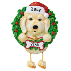 White Labradoodle Wreath Personalized Christmas Ornament - Gifts for Friend Family Dog Mom Dog Dad Dog Lover - Custom Dog Name Labradoodle Present - myornament.com