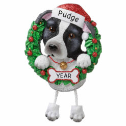 Pitbull Wreath Personalized Christmas Ornament - Gifts for Friend Family Dog Mom Dog Dad Dog Lover - Custom Dog Name Pitbull Present - Personalized Ornament for Christmas Tree - myornament.com