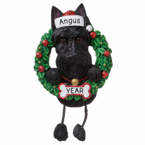 Scottie Scottish Terrier Wreath Personalized Christmas Ornament - Gifts for Friend Family Dog Mom Dog Dad Dog Lover - Custom Dog Name Scottish Terrier Present - myornament.com