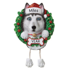 Siberian Husky Wreath Personalized Christmas Ornament - Gifts for Friend Family Dog Mom Dog Dad Dog Lover - Custom Dog Name Siberian Husky Gift- myornament.com