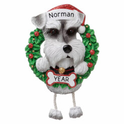 Schnauzer Wreath Personalized Christmas Ornament - Gifts for Friend Family Dog Mom Dog Dad Dog Lover - Custom Dog Name Schnauzer Husky Present - Personalized Ornament for Christmas Tree