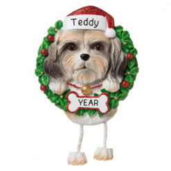 Shih Tzu Wreath Personalized Christmas Ornament - Gifts for Friend Family Dog Mom Dog Dad Dog Lover - Custom Dog Name Shih Tzu Gift - myornament.com