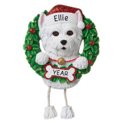 Westie West Highland Terrier Wreath Personalized Christmas Ornament - Gifts for Friend Family Dog Mom Dog Dad Dog Lover - Custom Dog Name Westie Present - myornament.com