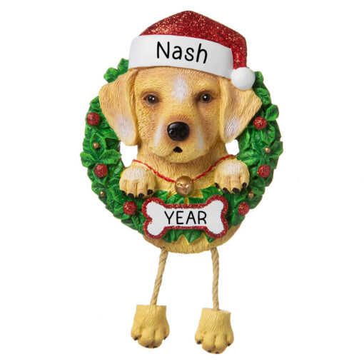 Yellow Lab Highland Terrier Wreath Personalized Christmas Ornament - Gifts for Friend Family Dog Mom Dog Dad Dog Lover - Custom Dog Name Yellow Lab Present - myornament.com