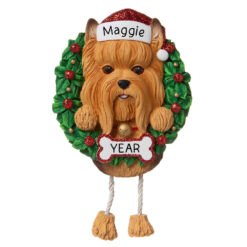 Yorkie Yorkshire Terrier Wreath Personalized Christmas Ornament - Gifts for Friend Family Dog Mom Dog Dad Dog Lover - Custom Dog Name Yorkie Present