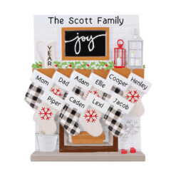 Fireplace Joy Stocking Family of 10 Personalized Ornament - Gift for Family Mom Dad Grandparents - Custom Ornament