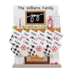 Fireplace Joy Stocking Family of 12 Personalized Ornament - Gift for Family Mom Dad Grandparents-Custom Ornament- personalized