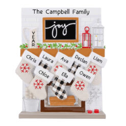 Fireplace Joy Stocking Family of 8 Personalized Ornament - Gift for Family Mom Dad Grandparents - Custom Ornament