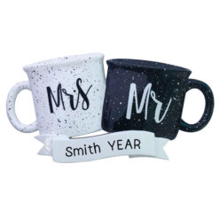 Mr and Mrs Mugs Personalized Ornament - Just Married Wedding Present Husband Wife Couple Gift - Christmas Deco - Personalized
