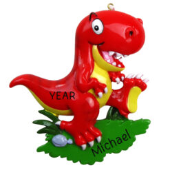 RED Personalized Dinosaur Ornament - Christmas Gift for Boy Girl Kid - Customized Dino Present Xmas Tree Decor - Personalized