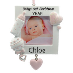 Girl Babys First Christmas Personalized Picture Frame Ornament - Gift for Baby - Xmas Present - New Baby Ornament - Personalized