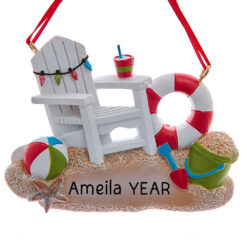 Adirondack Chair on the Beach Personalized Christmas Ornament - Gift for Family Friends Vacation - Custom Vacation Keepsake Ornament - Adirondack Ornament - Beach Souvenir Ornament - myornament.com