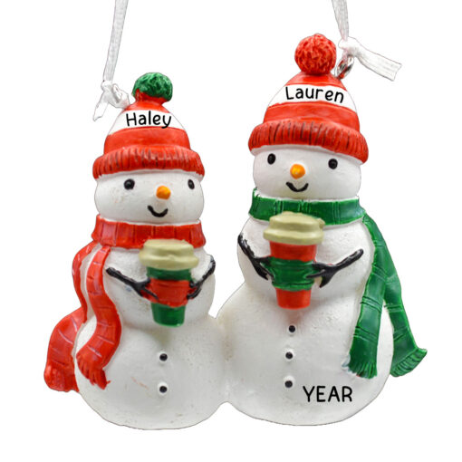 Coffee with Snowman Friends Personalized Christmas Ornament - Gift for Friend aunt uncle 1st Christmas Man Woman - myornament