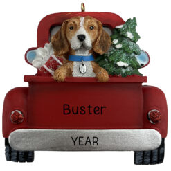 Beagle Dog In Vintage Truck Personalized Christmas Tree Ornament - Custom Holiday Traditions Gift - myornament