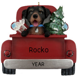 Rottweiler Dog In Vintage Truck Personalized Christmas Tree Ornament - Custom Holiday Traditions Gift - myornament