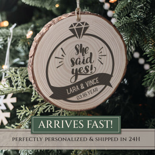 HT_HT0001-WDCK-WED-01 - Personalized Engaged Ornament for Christmas Tree - Custom Engraved Keepsake for Engagement Gift - xmas