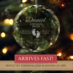 Holiday Traditions Baby First Christmas Glass Ornament - Custom Engraved Newborn Gift - Myornament.com